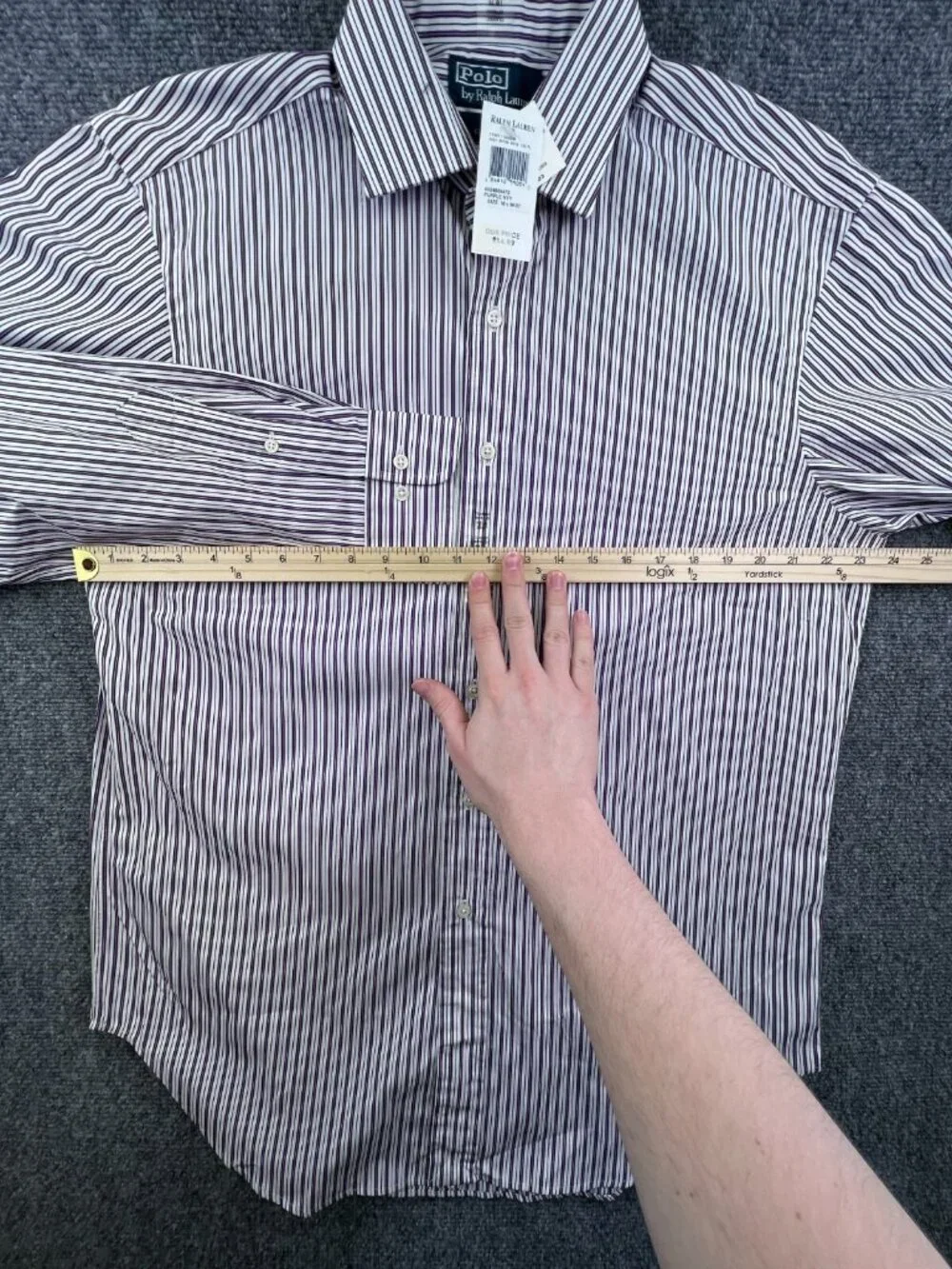 Polo Ralph Lauren Button Up Purple Striped Regent Classic Fit NWT 16.5 36/37